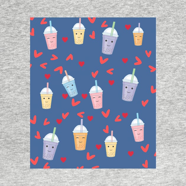 Boba Tea Inspired,Colorful Boba Bubble Tea blue Pattern by yassinebd